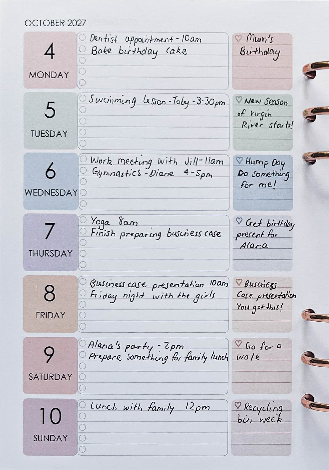 A5 Week on One Page Vertical Colourful Weekly Layout