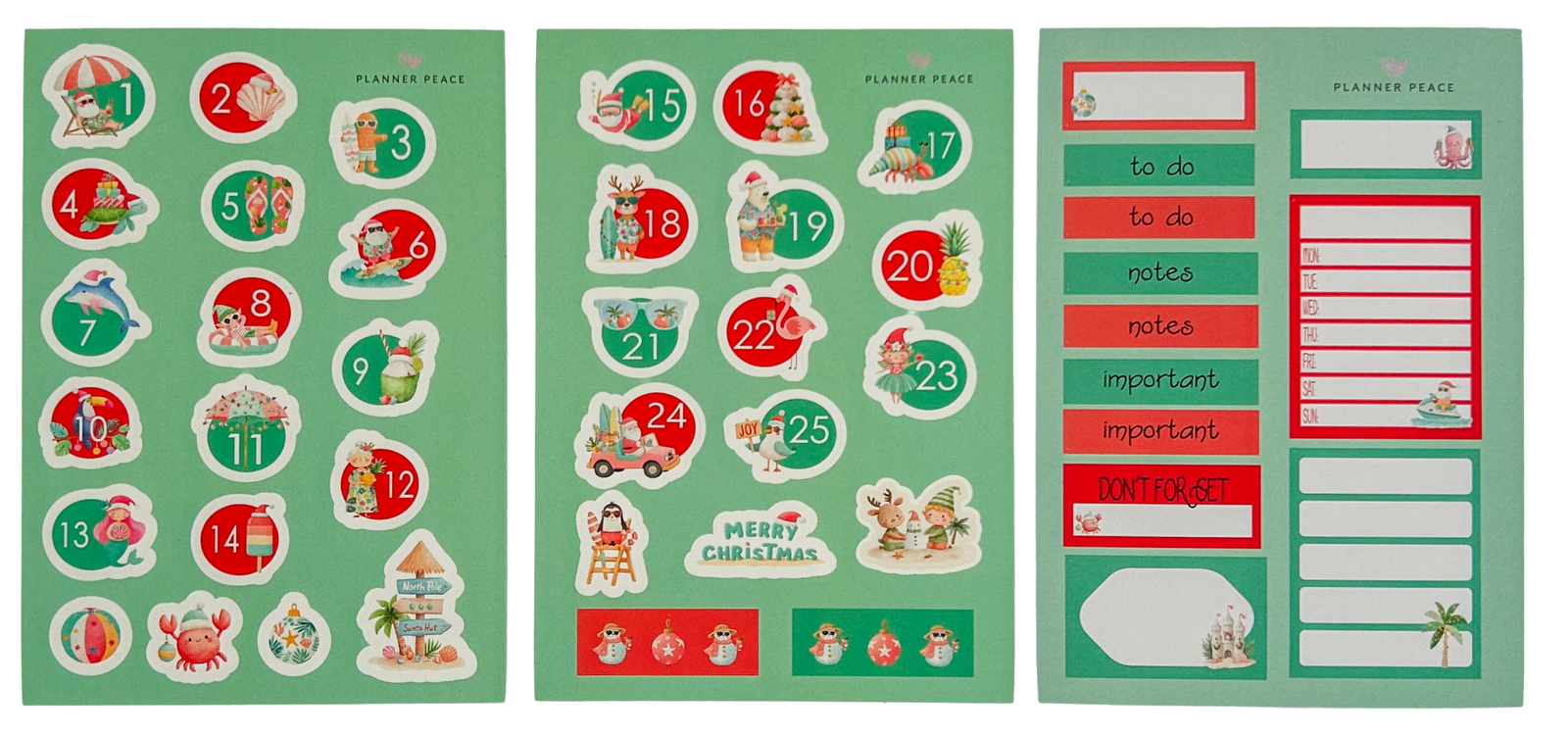Tropical Christmas Stickers – 3 A6 Sheets