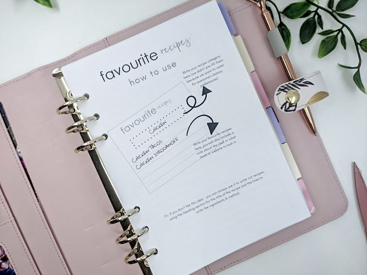 A5 Favourite Recipe Planner Inserts
