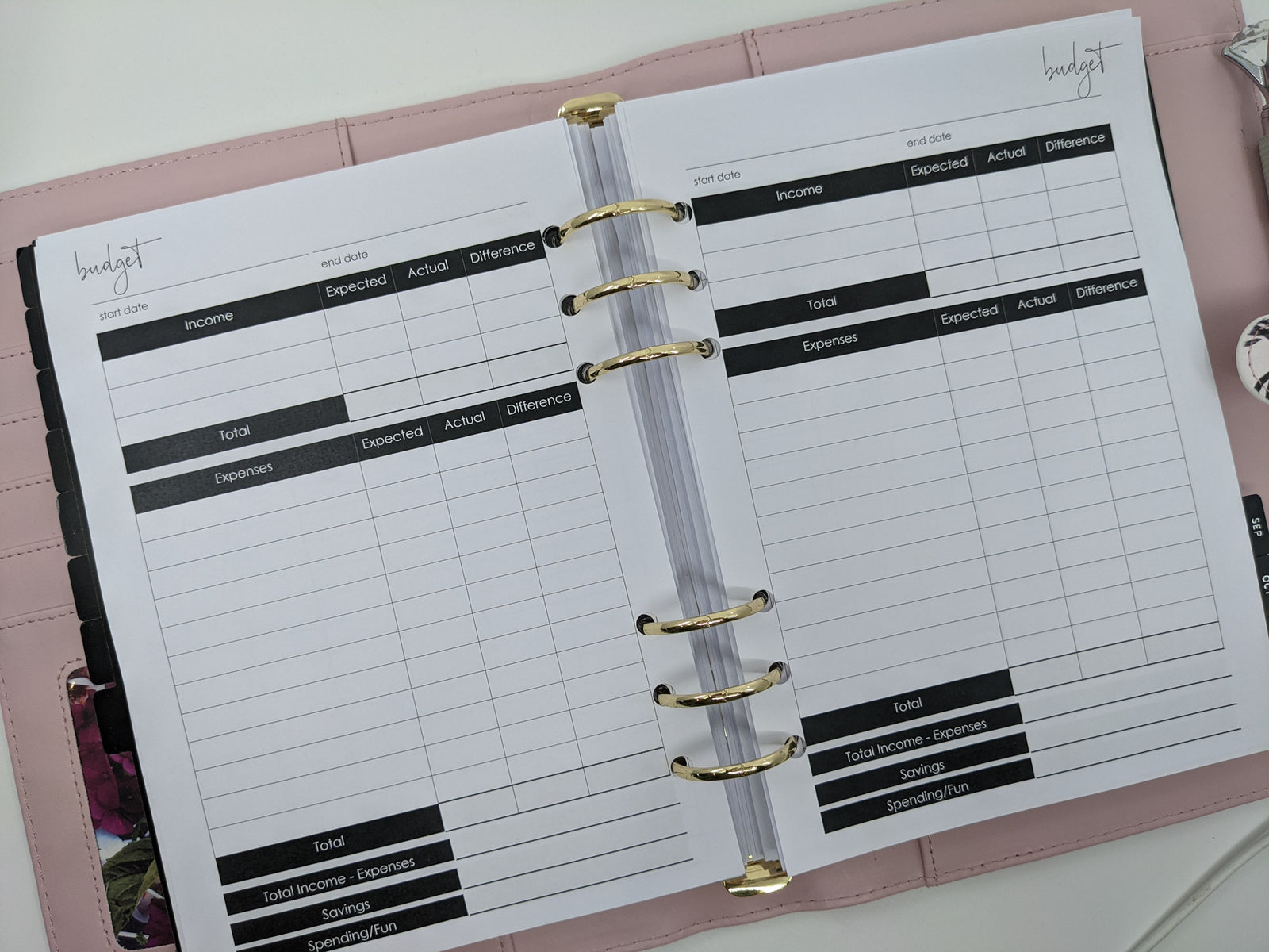 A5 budget inserts for A5 planners.