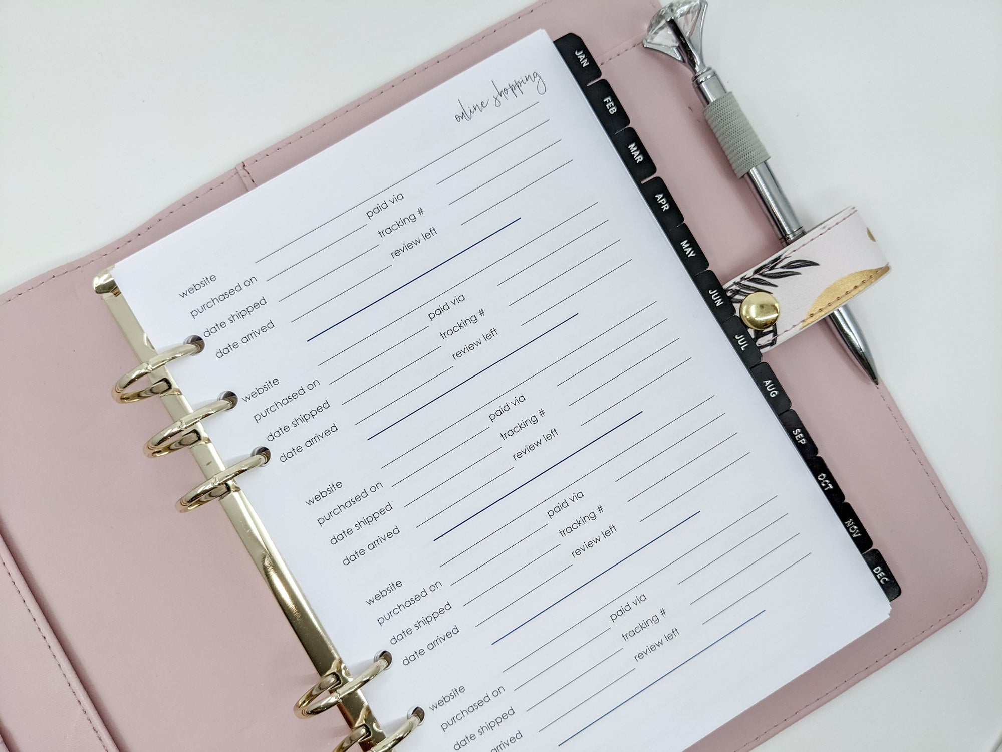 A5 online shopping tracker planner inserts
