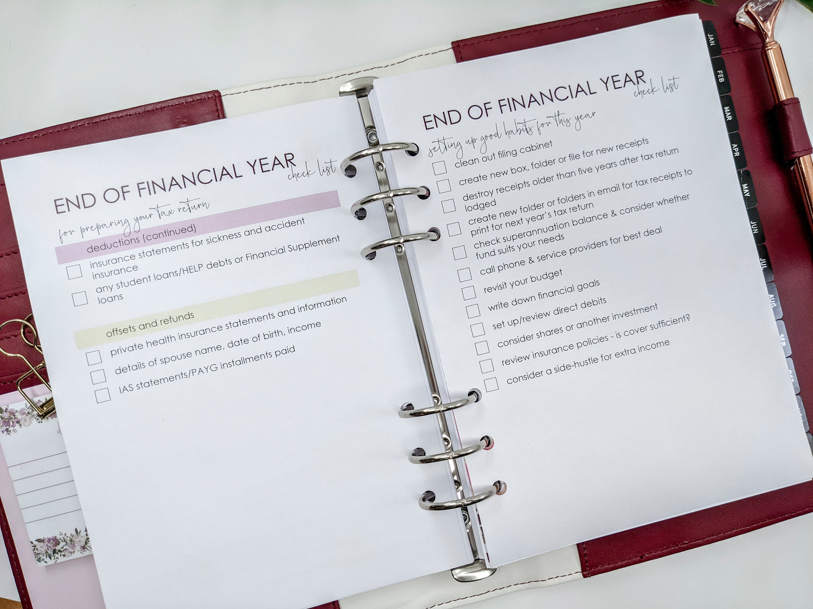 Planner Peace A5 tax planner inserts