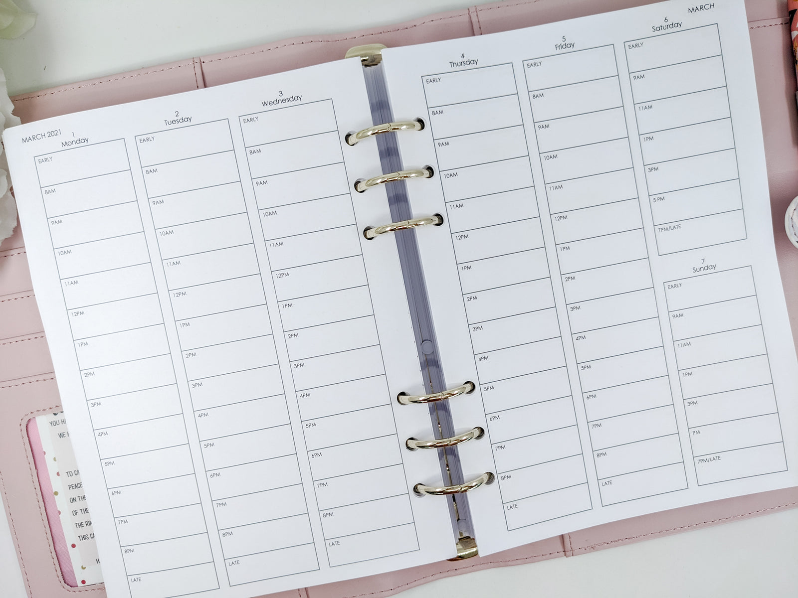 A5 weekly planner refill - hourly layout