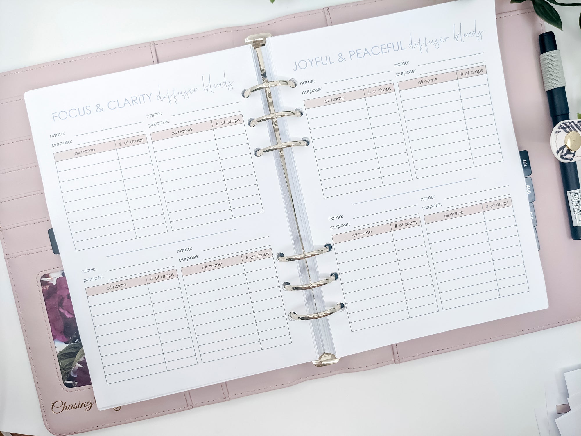 A5 size planner inserts for essential oils