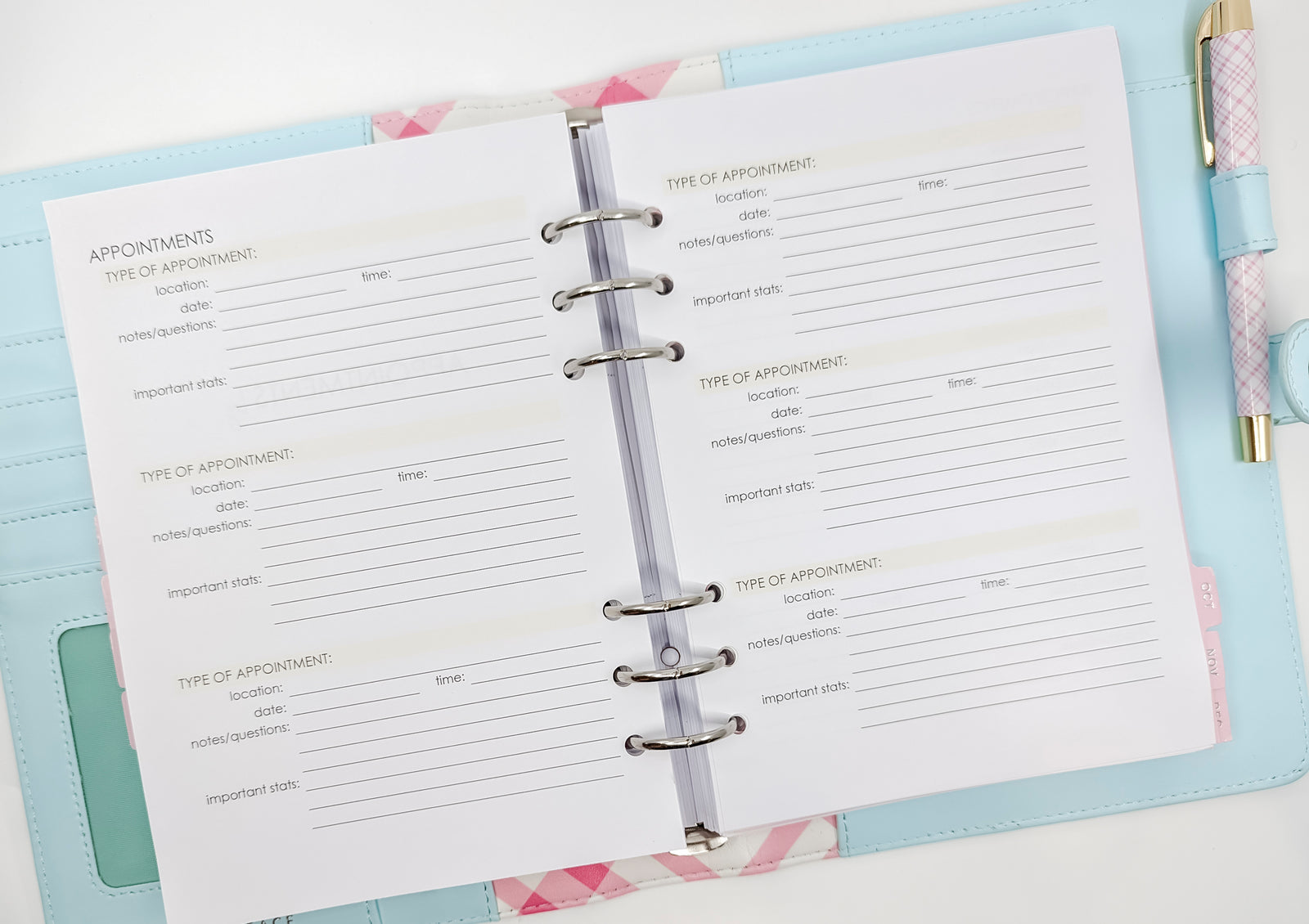 A5 newborn planner inserts