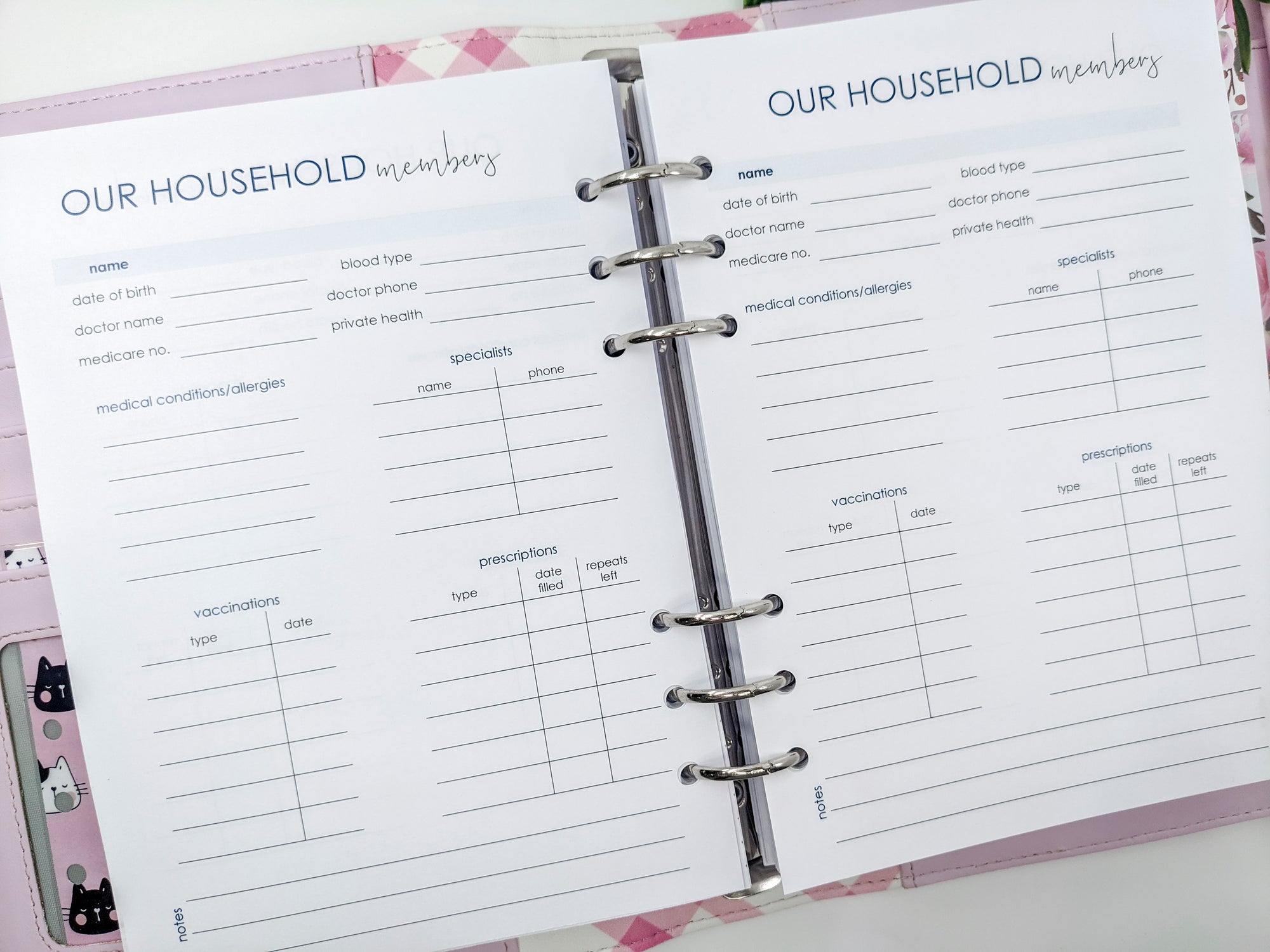 A5 household planner inserts