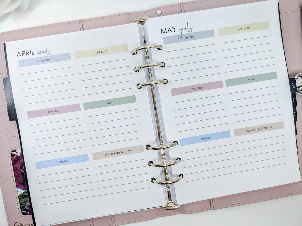 A5 Monthly Goal Planner Refills by Planner Peace Australia