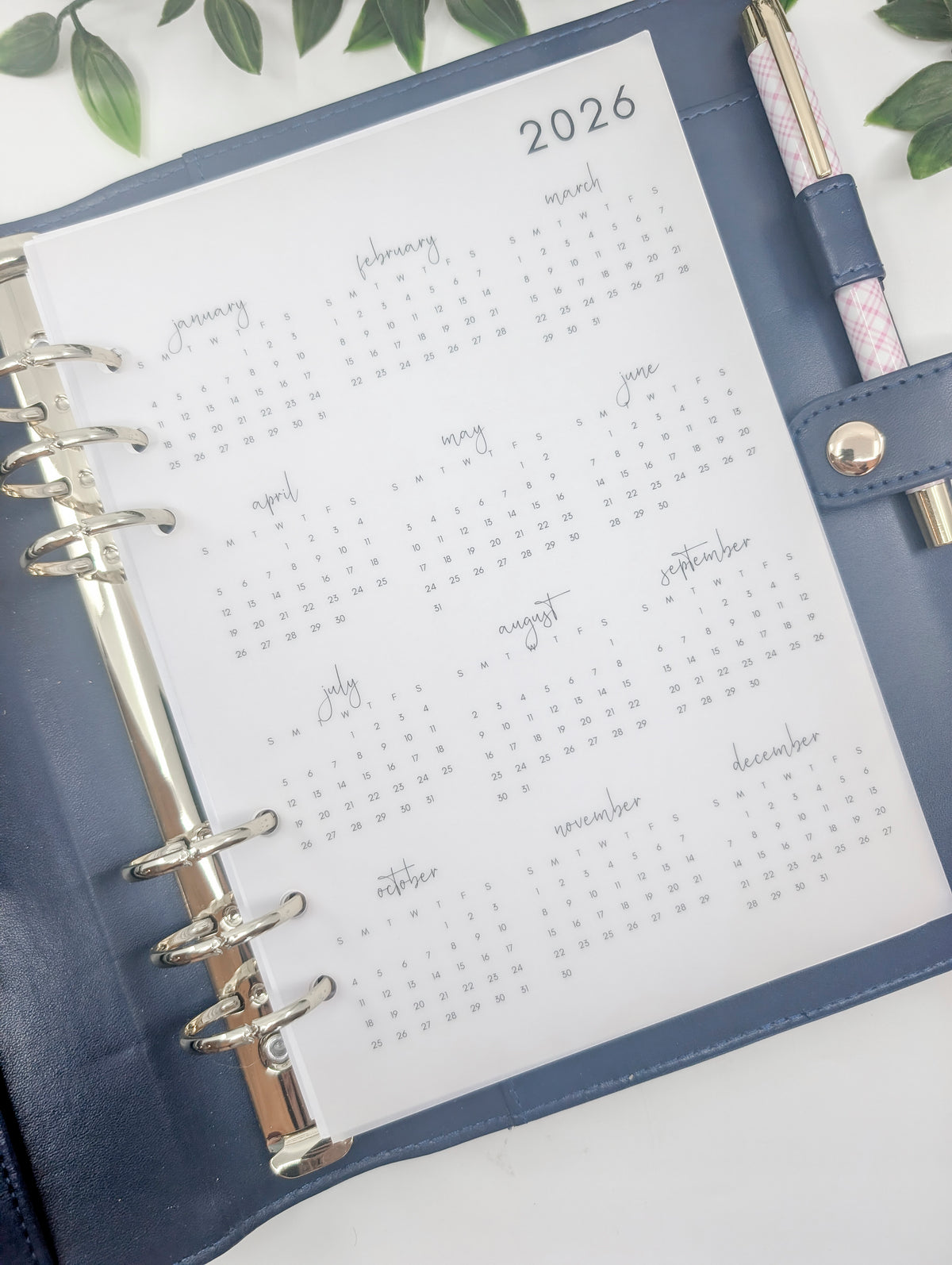 2026 Yearly Overview Planner Dashboard VELLUM/TRANSPARENT