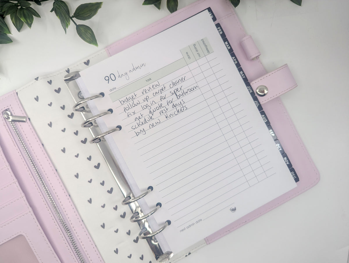 A5 90 Day Admin Planner Inserts