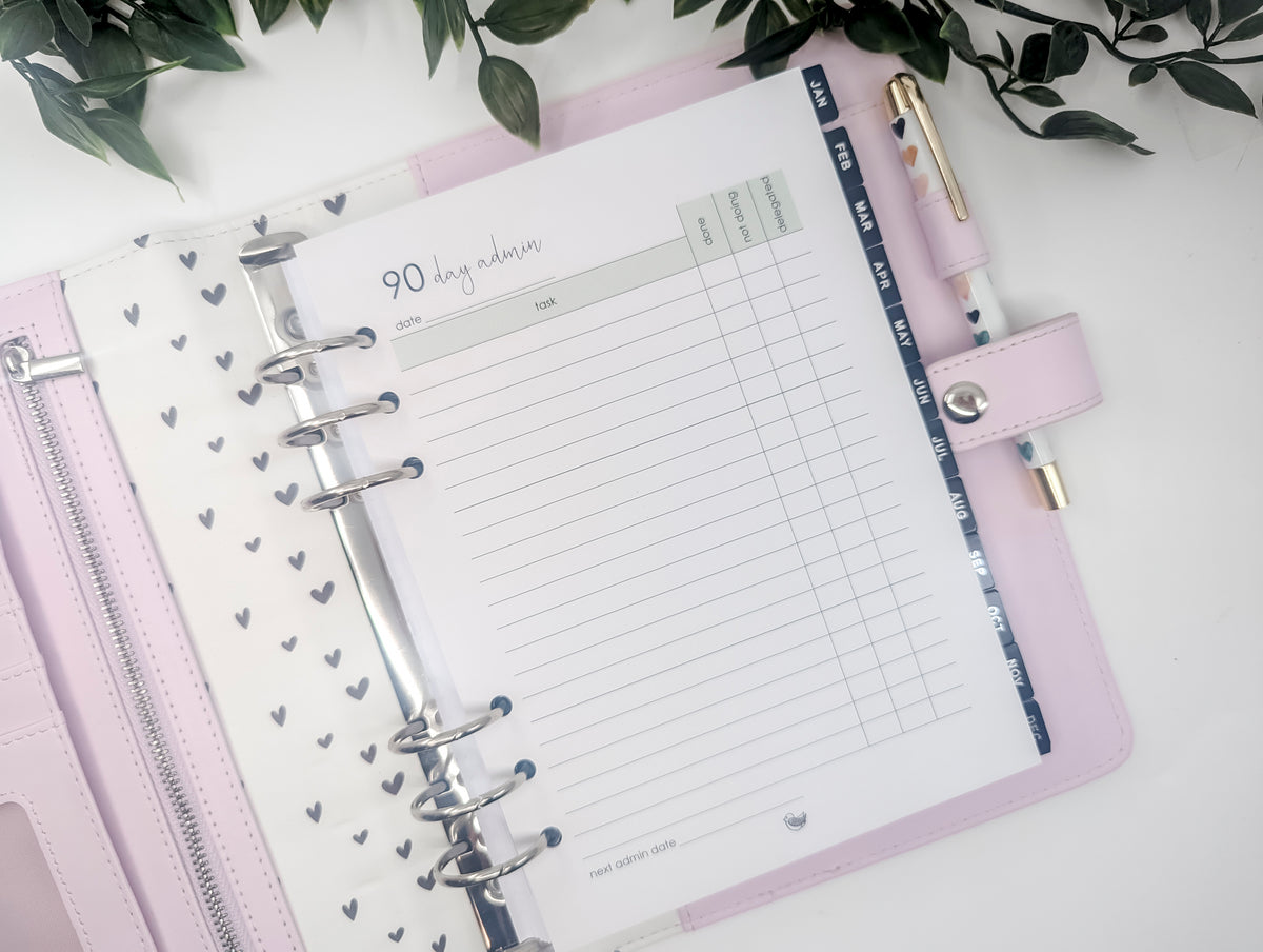 A5 90 Day Admin Planner Inserts