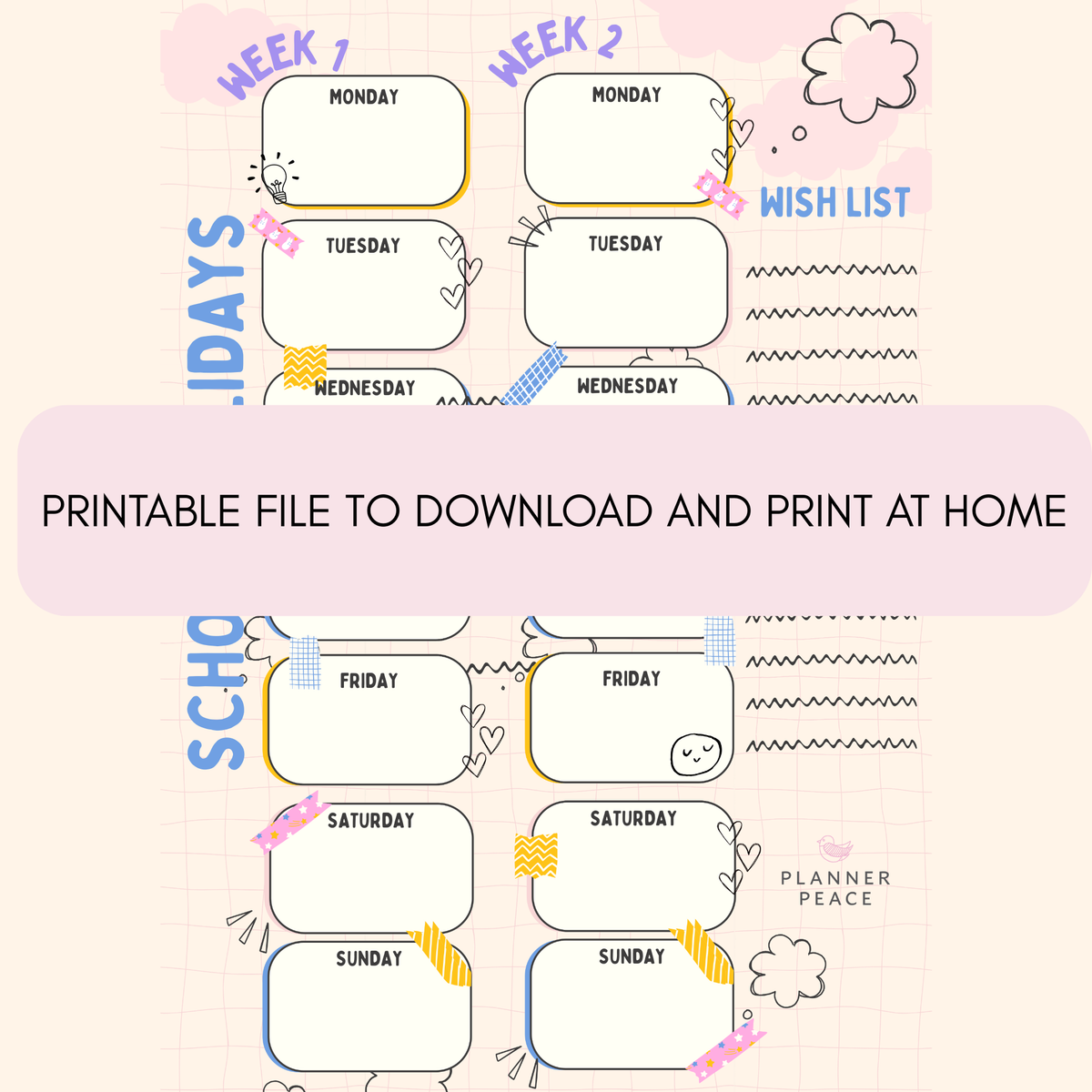 Digital Download A4 School Holiday Planner Printable