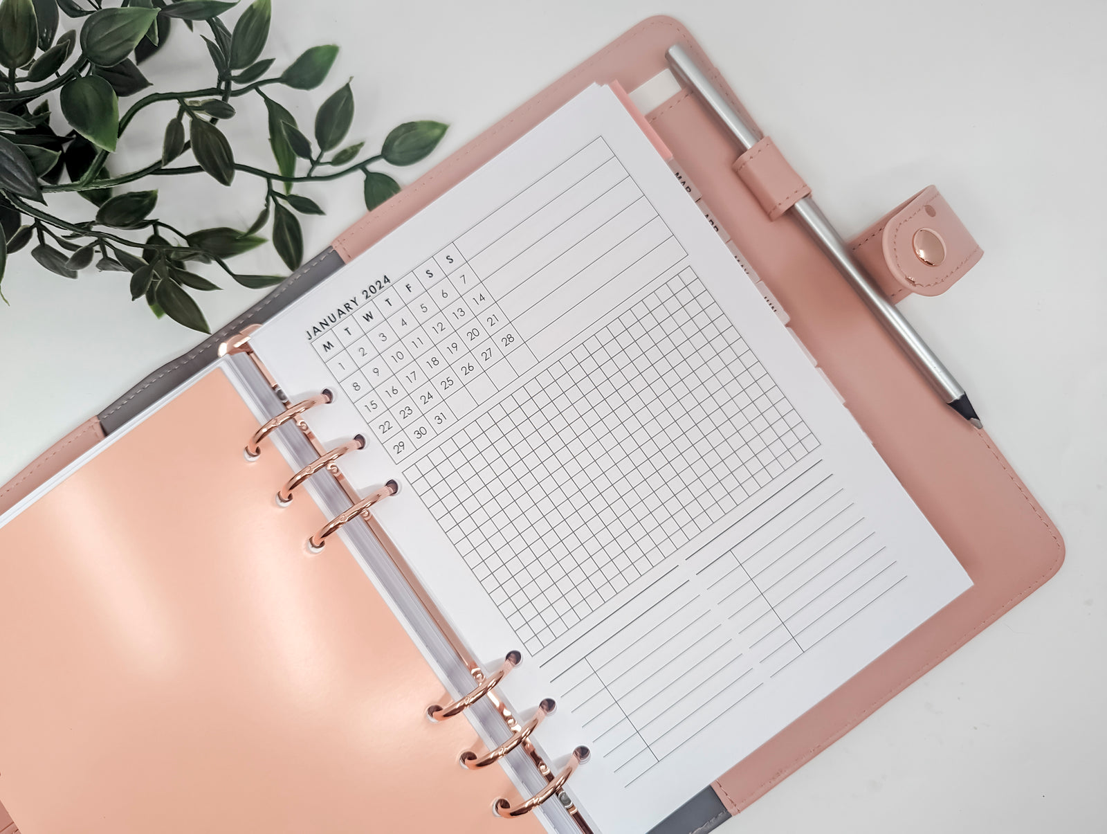 A5 Monthly Layout Black and White Grid Style