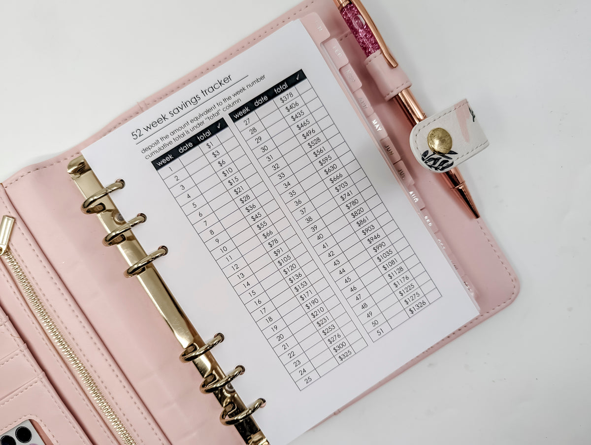 B6 52 Week Savings Tracker to fit B6 planners