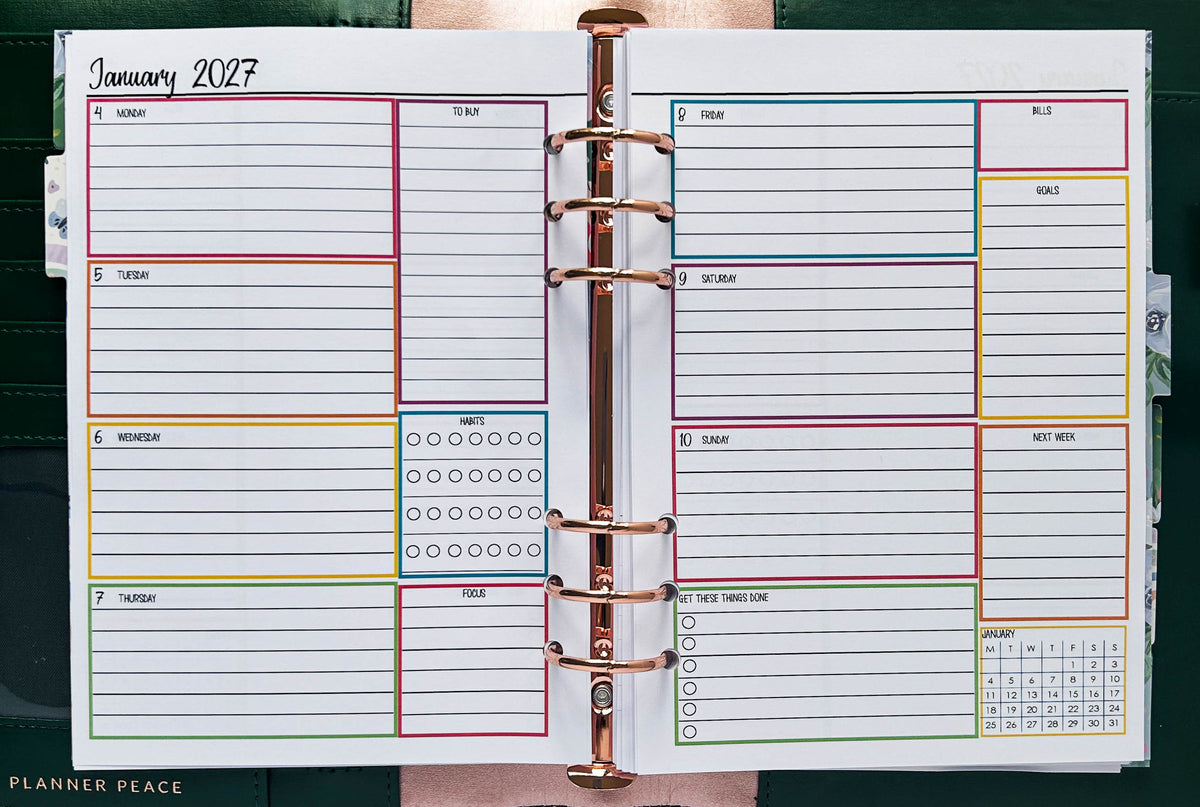 A5 Colourful Productivity Weekly Layout - Brightly Coloured NEW