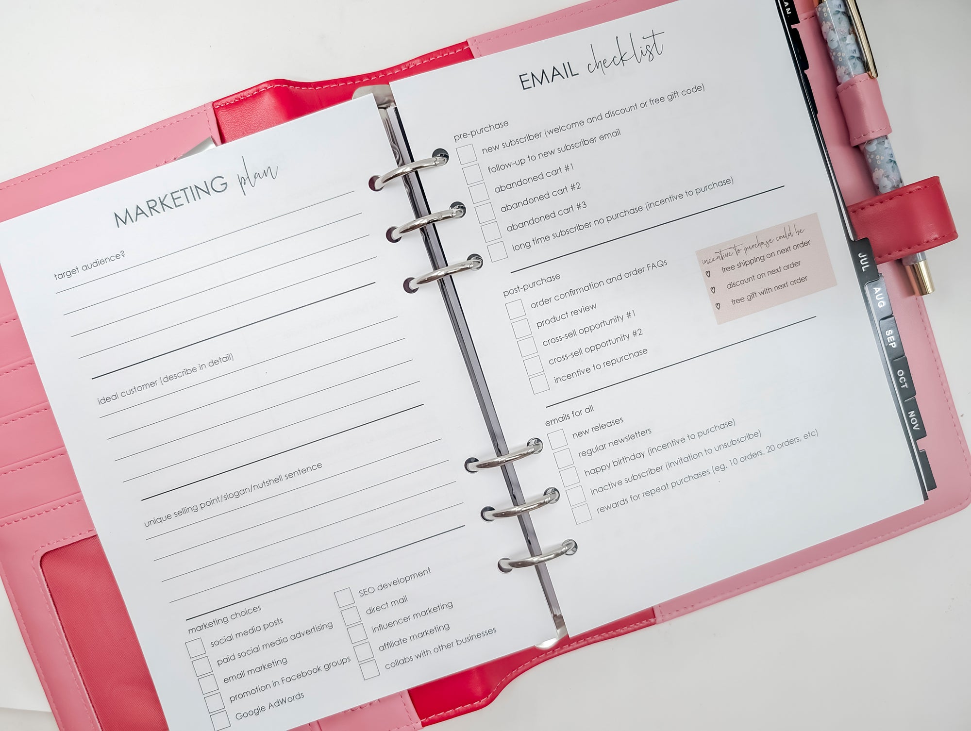 A5 Business Planner inserts for business owners