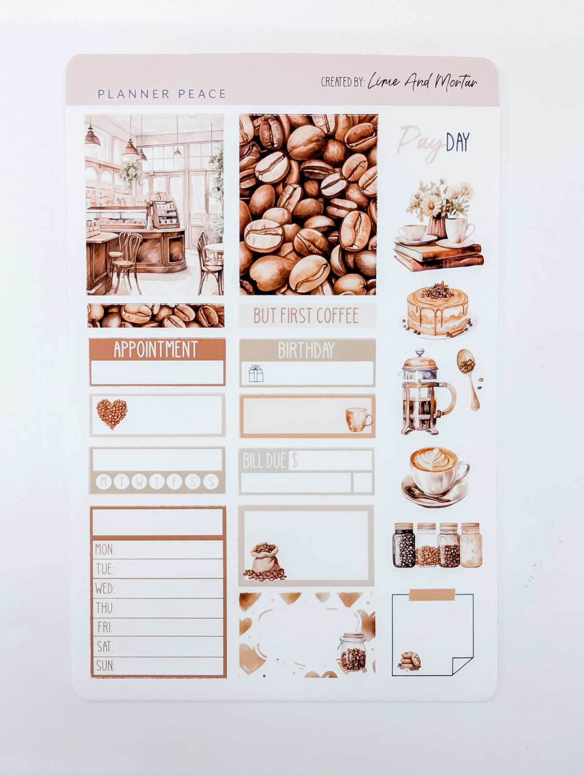 Coffee Planner Sticker Sheet (Planner Peace &amp; Lime and Mortar)