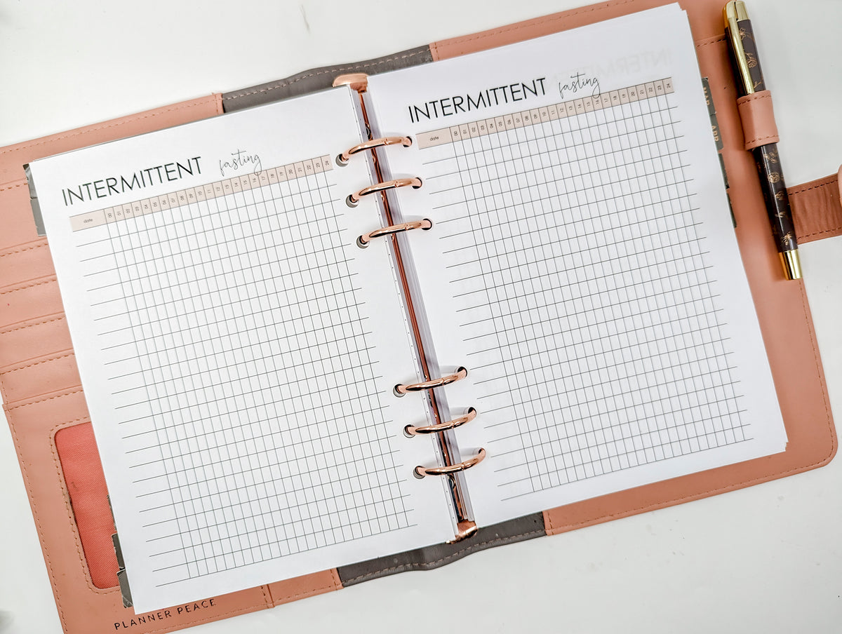 Intermittent fasting tracker planner inserts