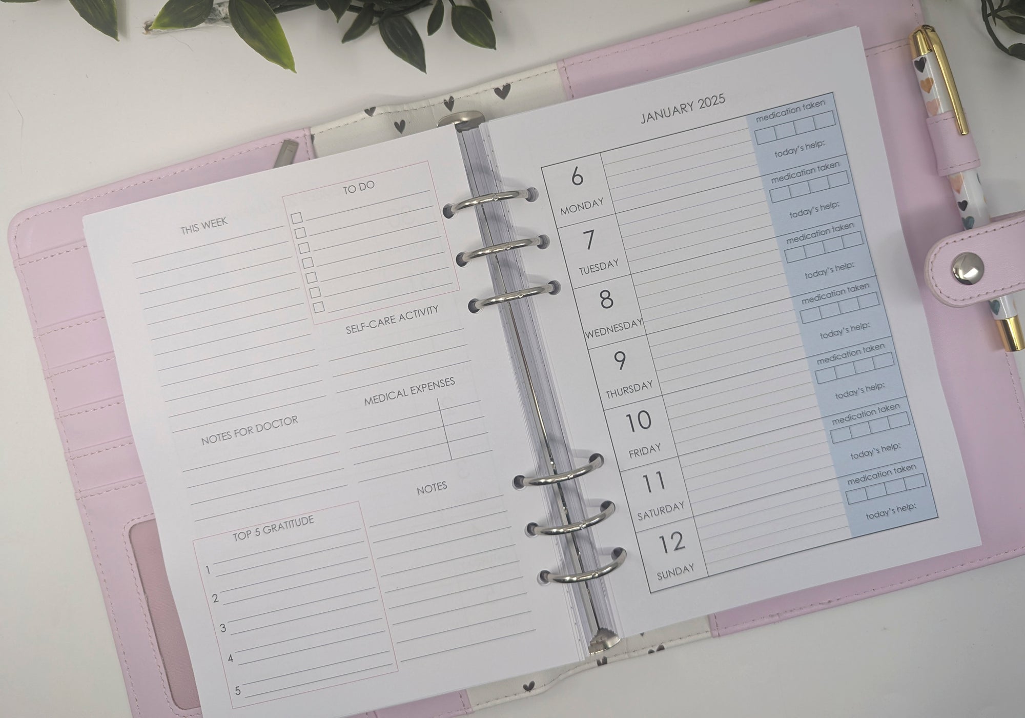 A5 Weekly Layout for Medical Treatment