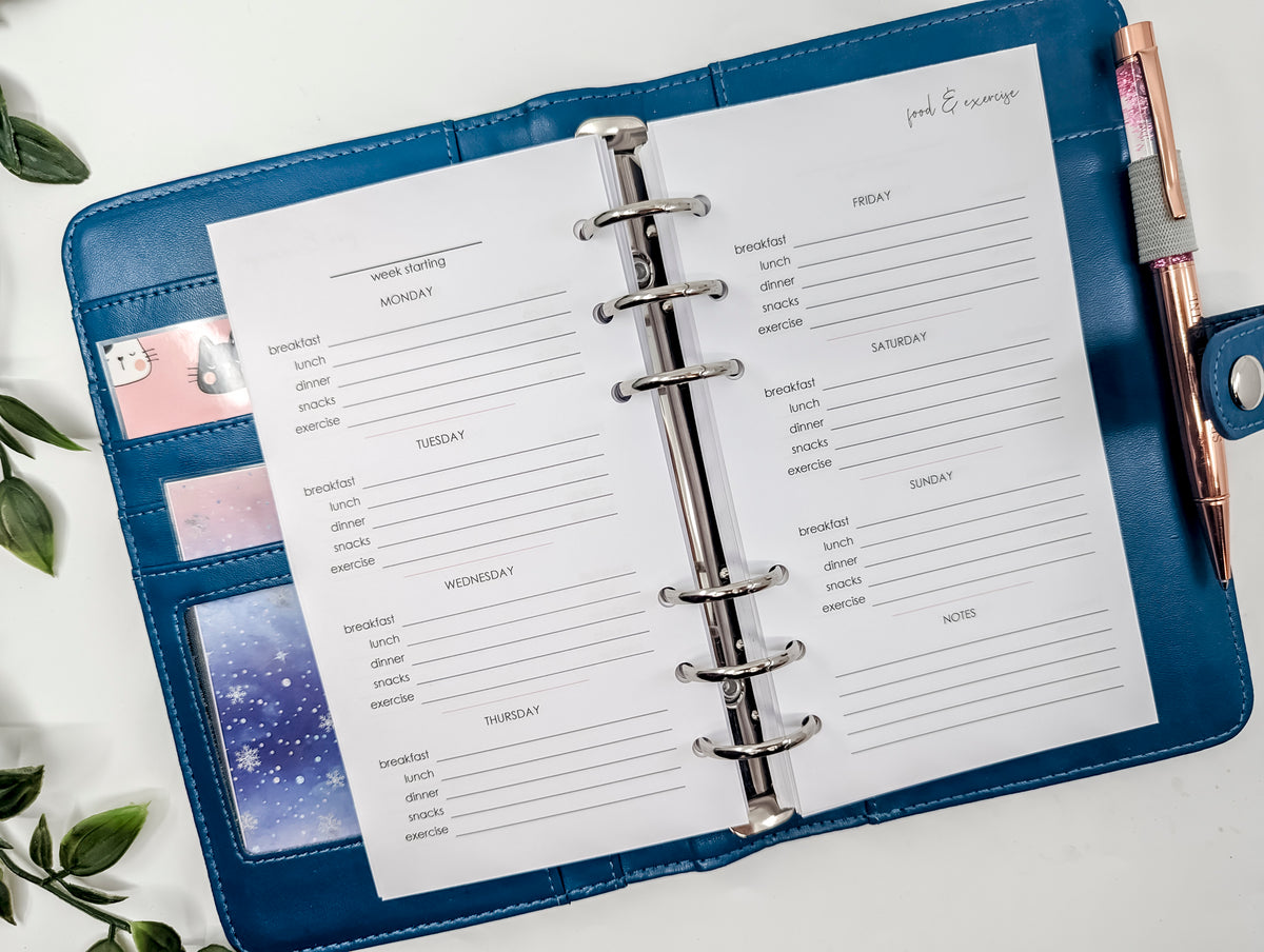 Personal Size &#39;Food and Exercise&#39; Planner Inserts