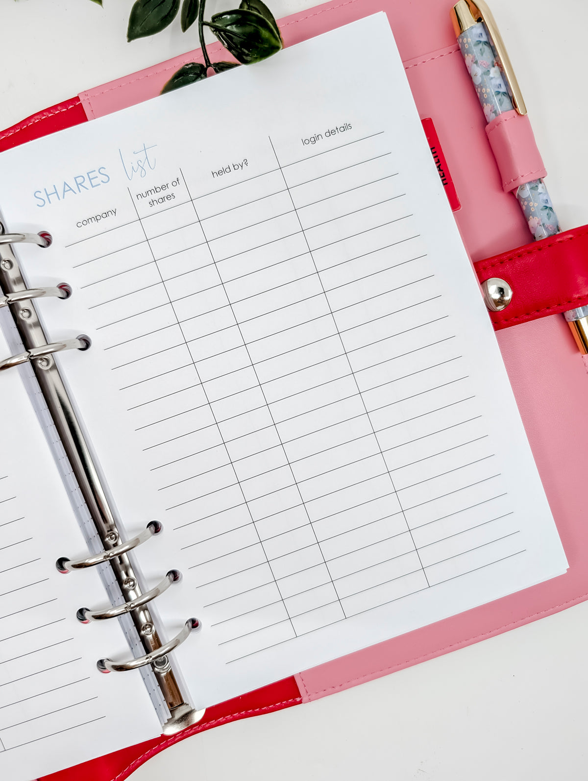 A5 Share Tracker Inserts