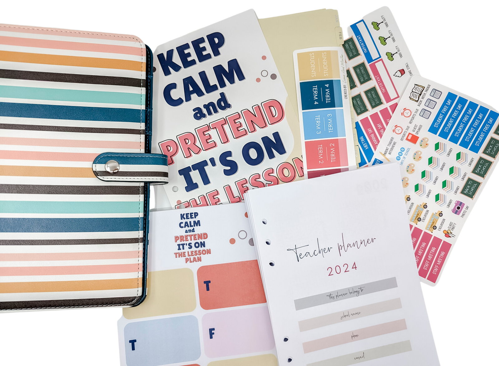 2024 Teacher Planner - Planner, Dividers, Teacher Inserts, Notepad and Stickers