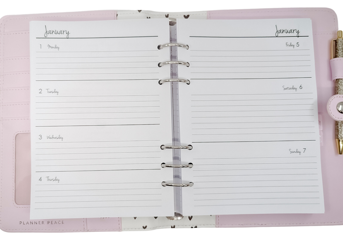 Weekly planner refill for A5 size planner inserts