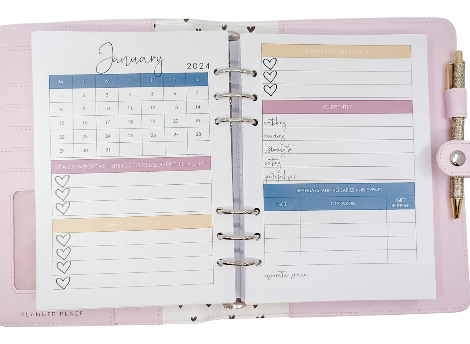 A5 Monthly Inserts with Trackers Planner Refill