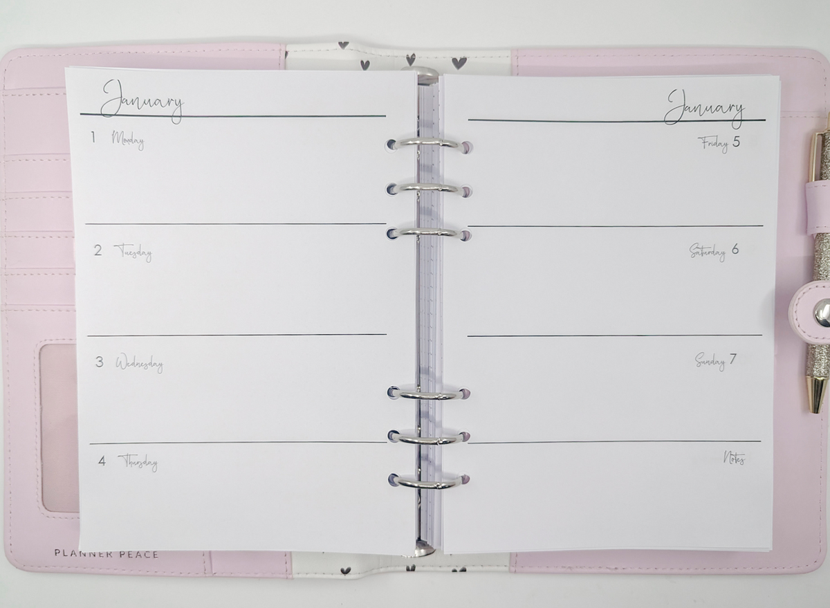 A5 Horizontal Weekly Layout With Notes | Unlined