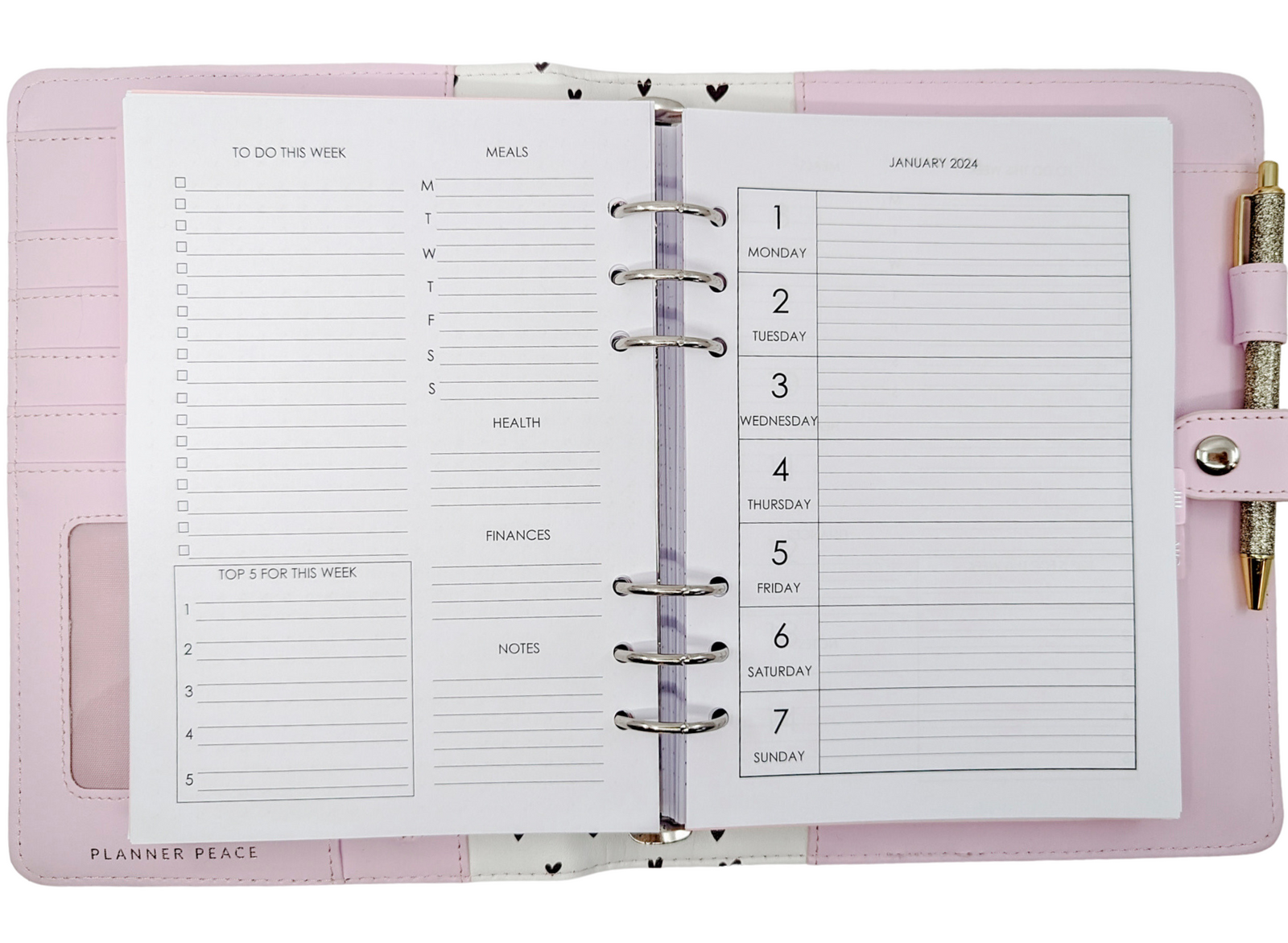 weekly planner refill with lists on one side A5 planner inserts