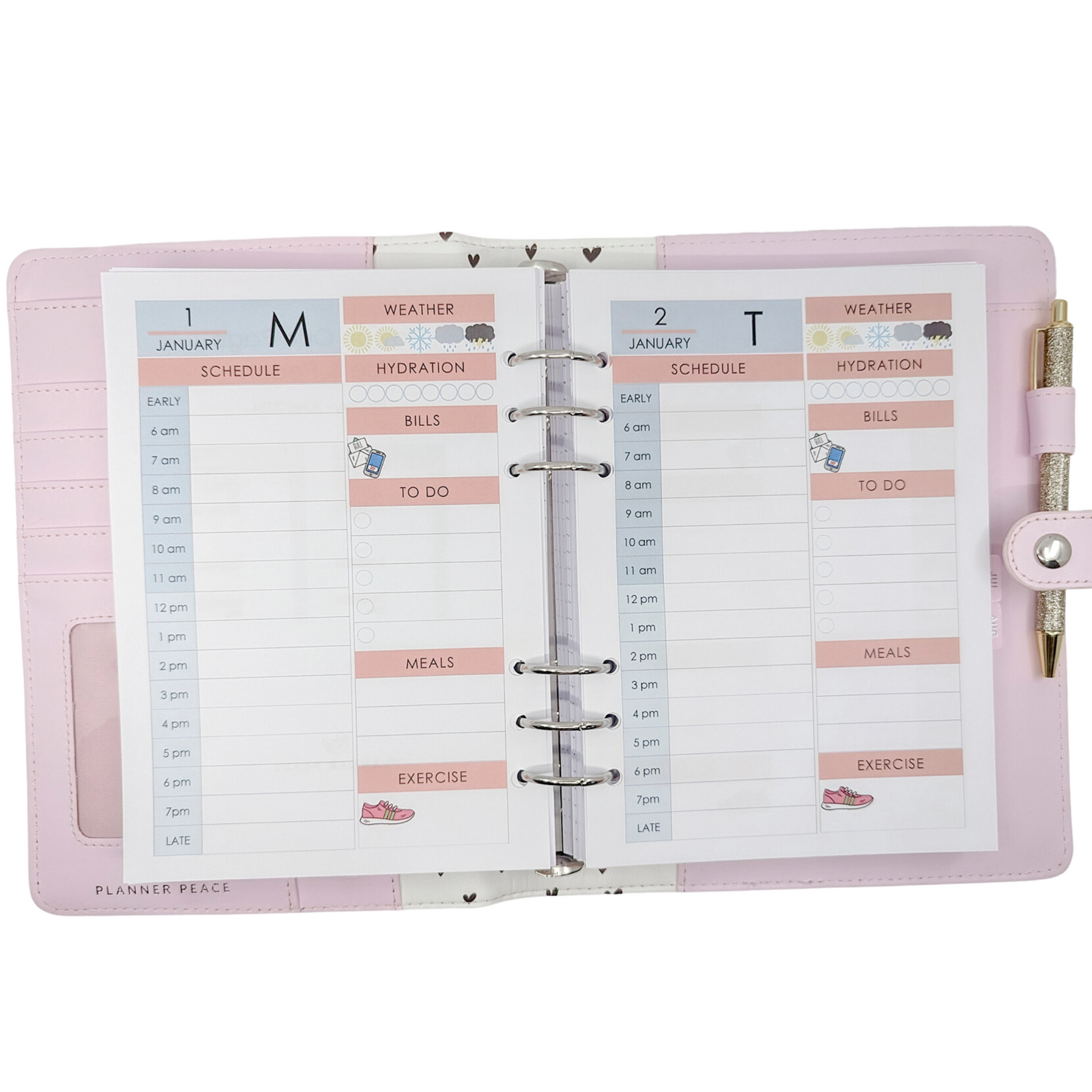 A5 Daily Planner Refill | Blue & Peach