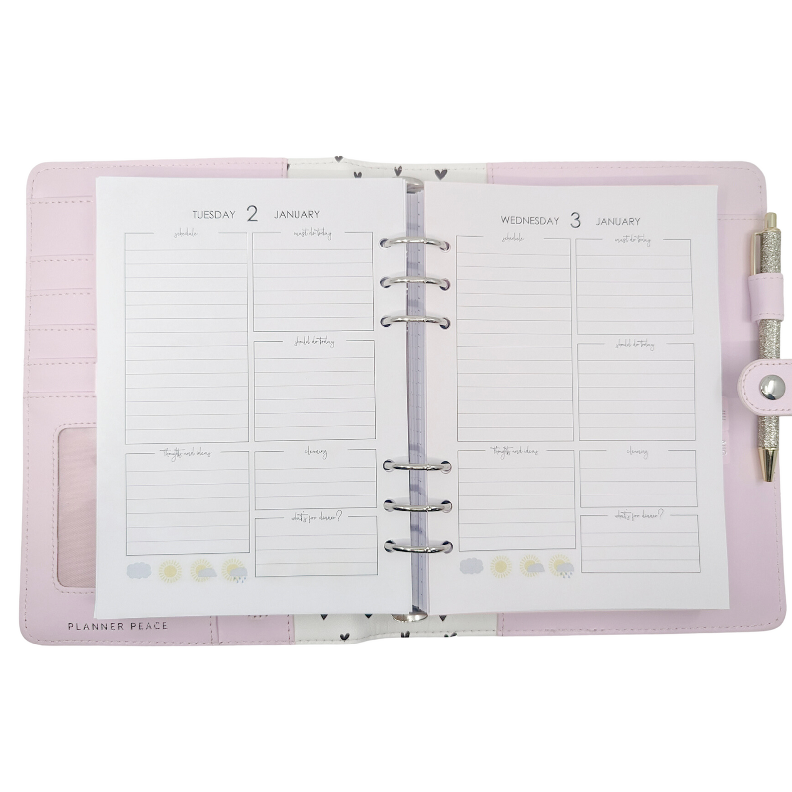 Daily planner refill for A5 planners including Planner Peace Kikki.K and Filofax