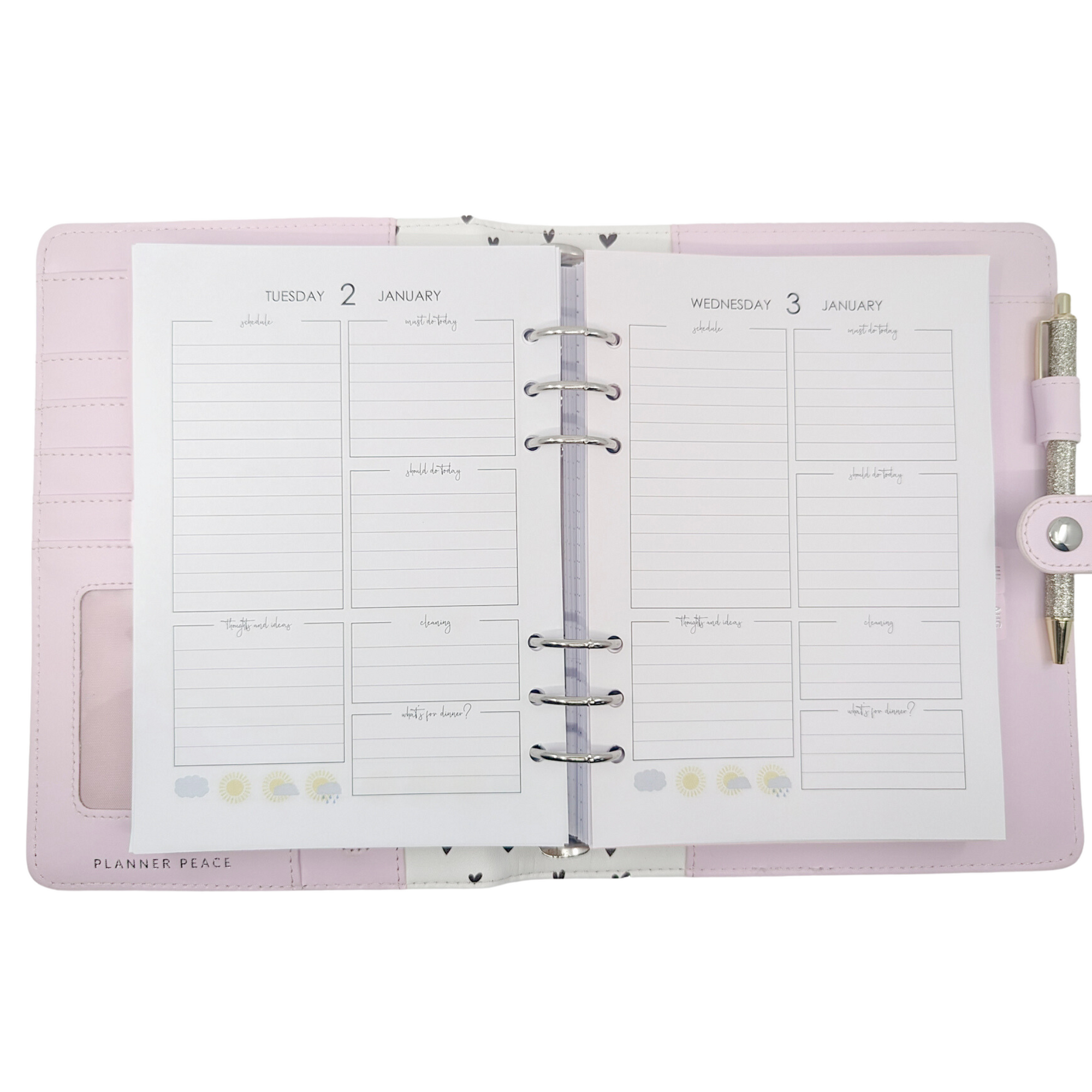 Daily planner refill for A5 planners including Planner Peace Kikki.K and Filofax