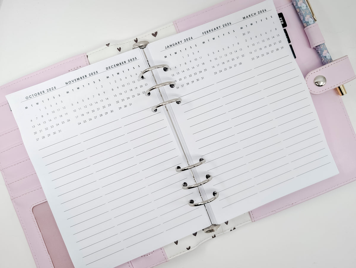 A5 Year Over 4 Pages Inserts