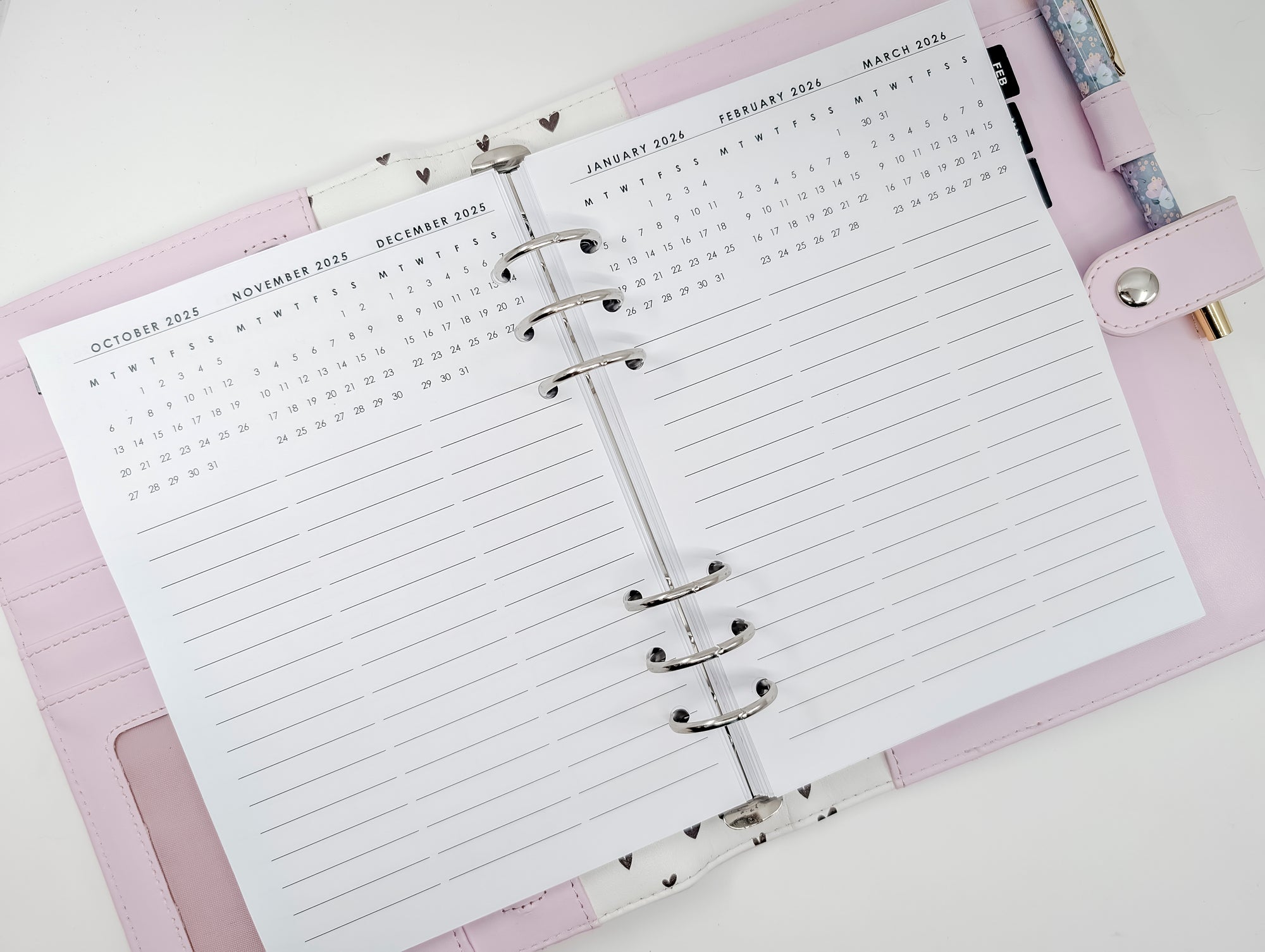 A5 Year Over 4 Pages Inserts