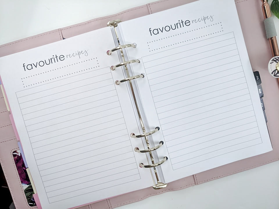 A5 Favourite Recipe Planner Inserts