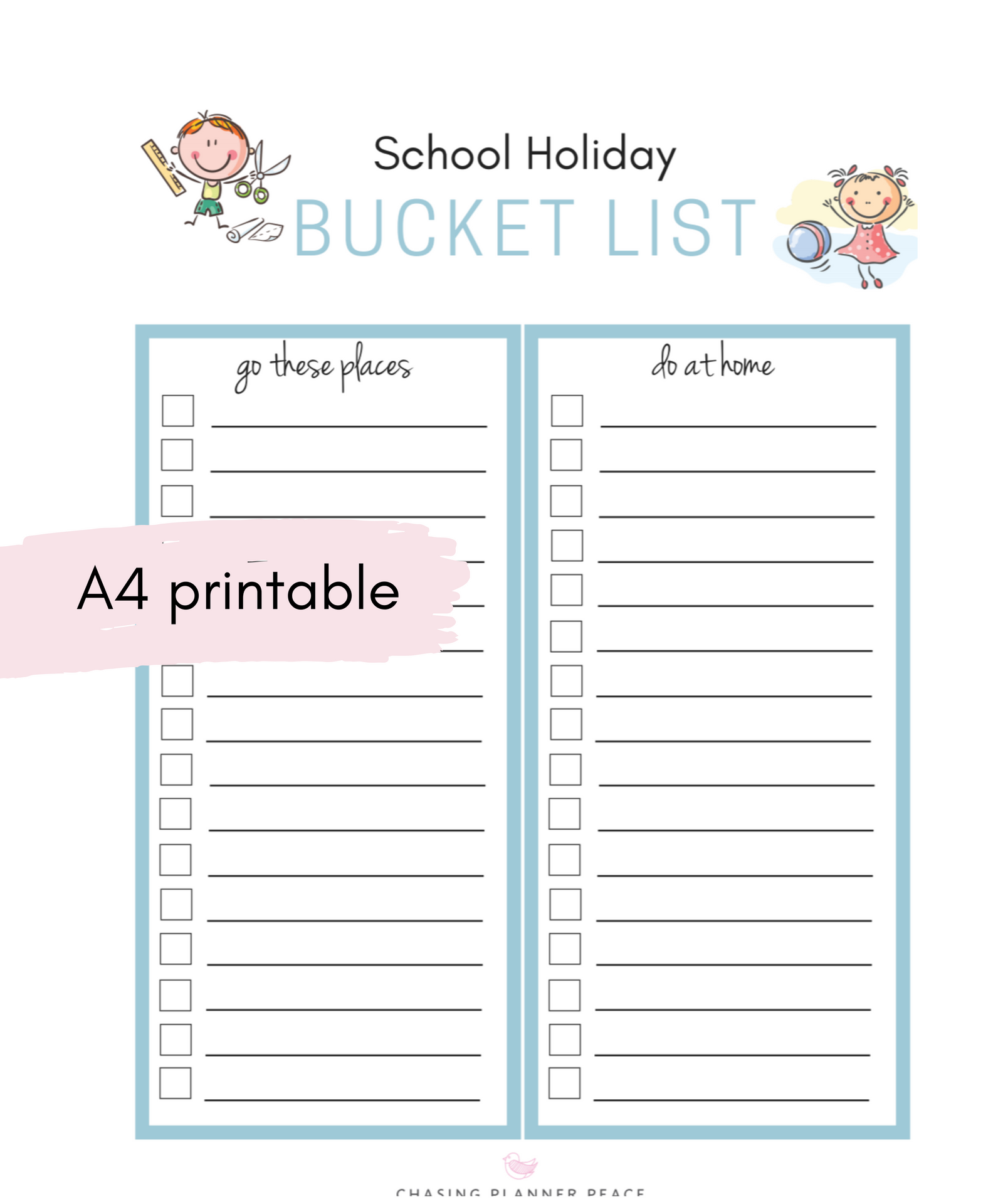 Digital Download A4 School Holiday Bucket List
