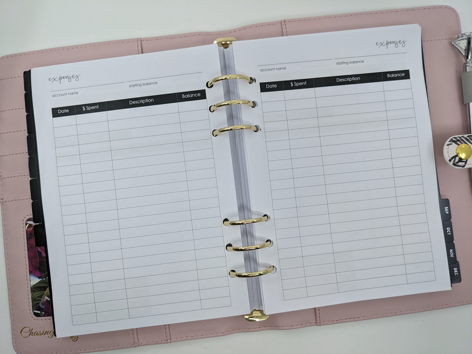 A5 expense tracking planner inserts