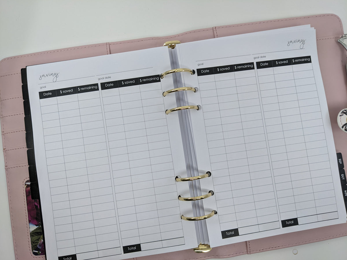 Savings planner inserts for budget planners
