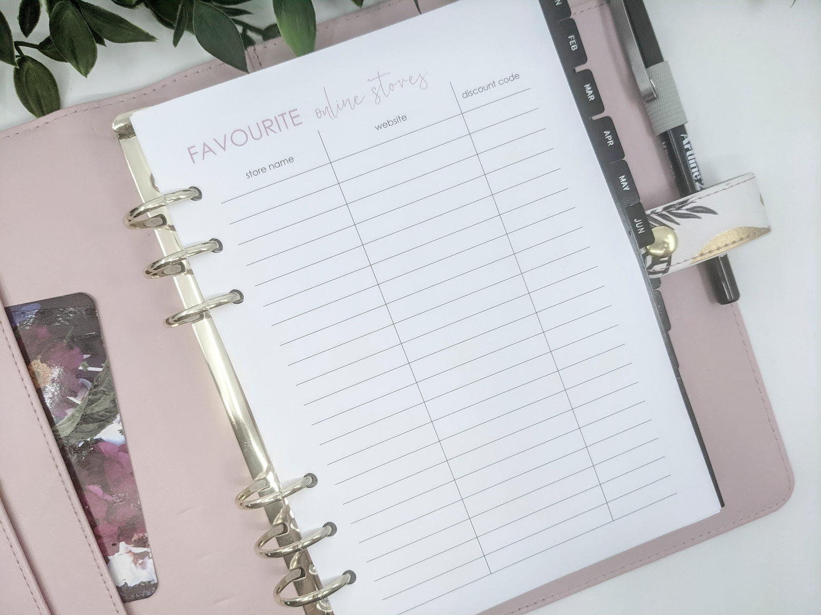 Favourite Online Stores planner inserts for A5 planners
