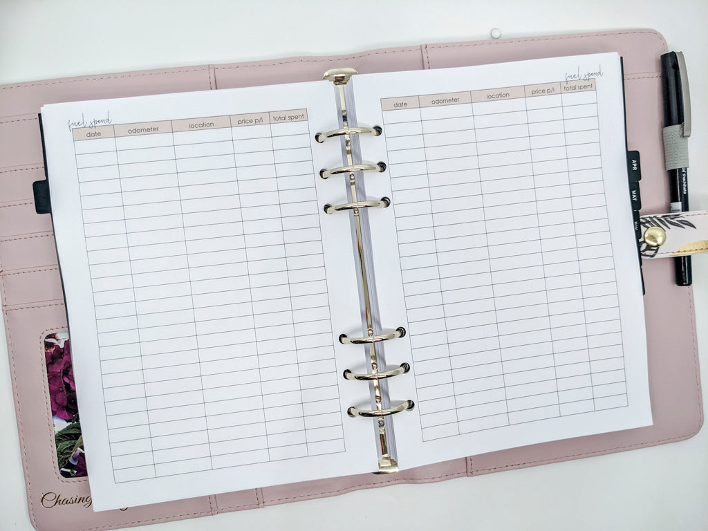 A5 Fuel Spend Planner Inserts