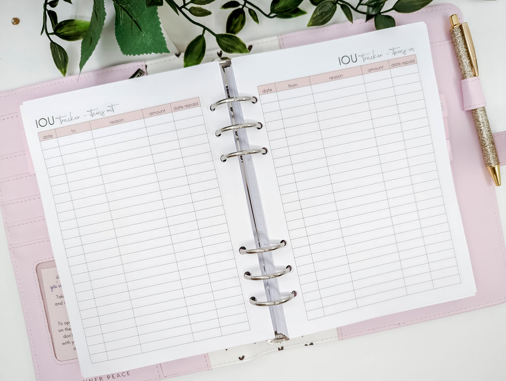 A5 IOU tracker planner inserts