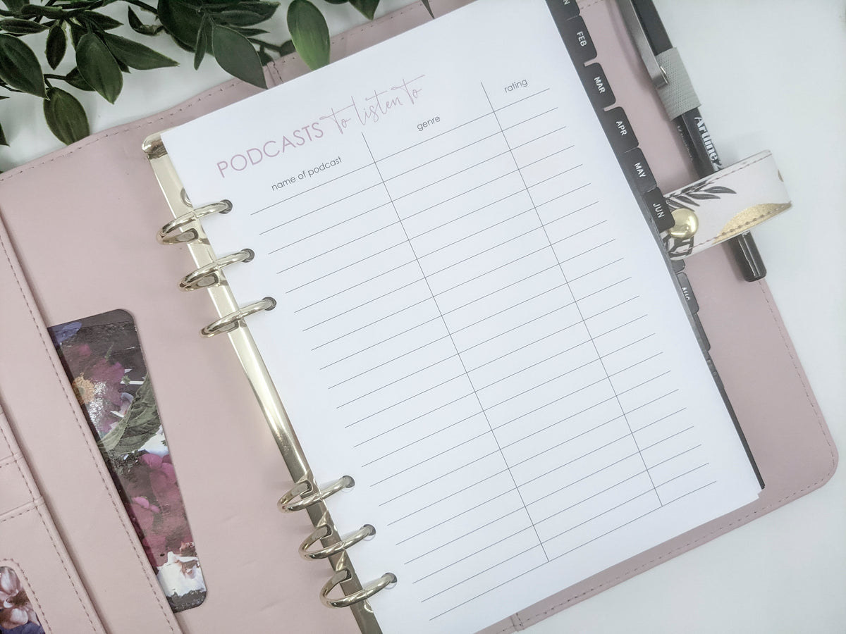 A5 Podcasts to listen to planner refill
