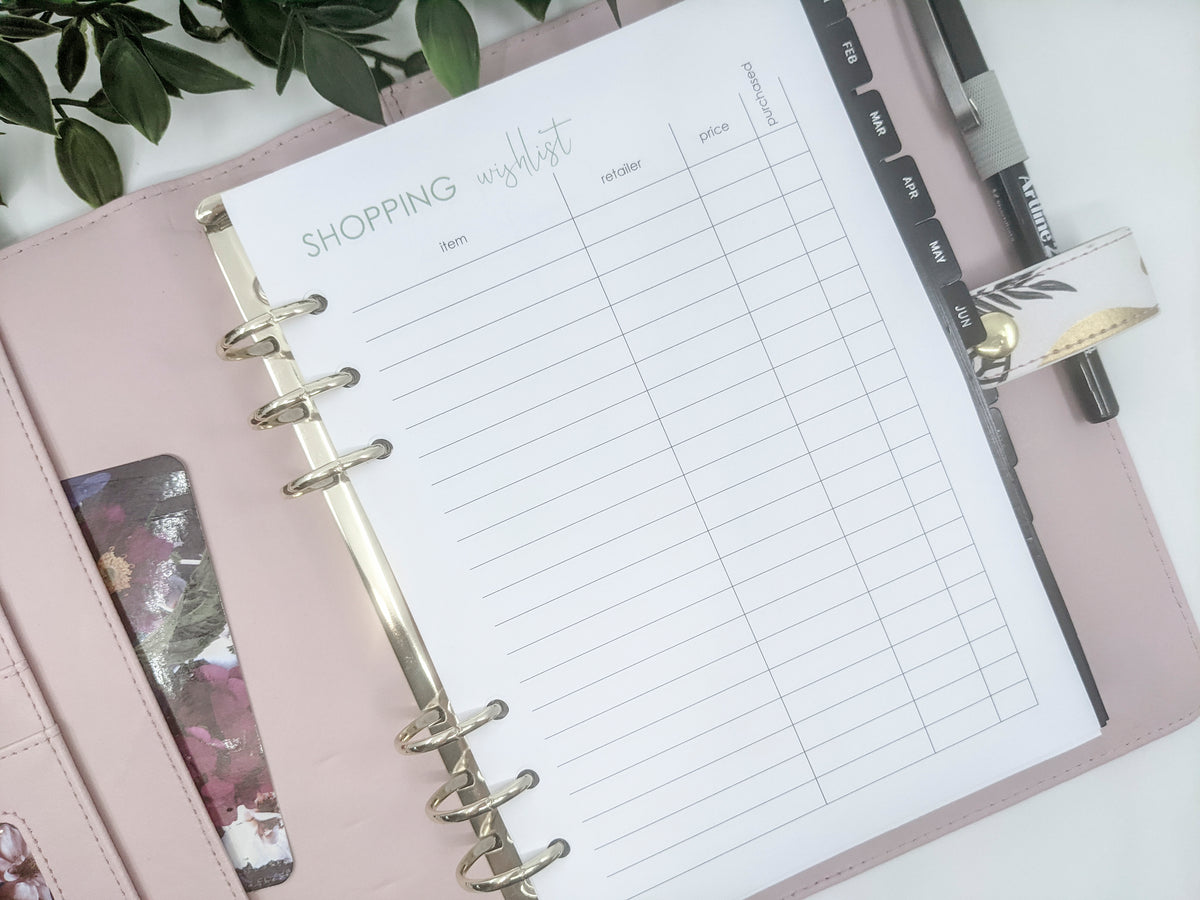 Shopping wishlist A5 planner refill