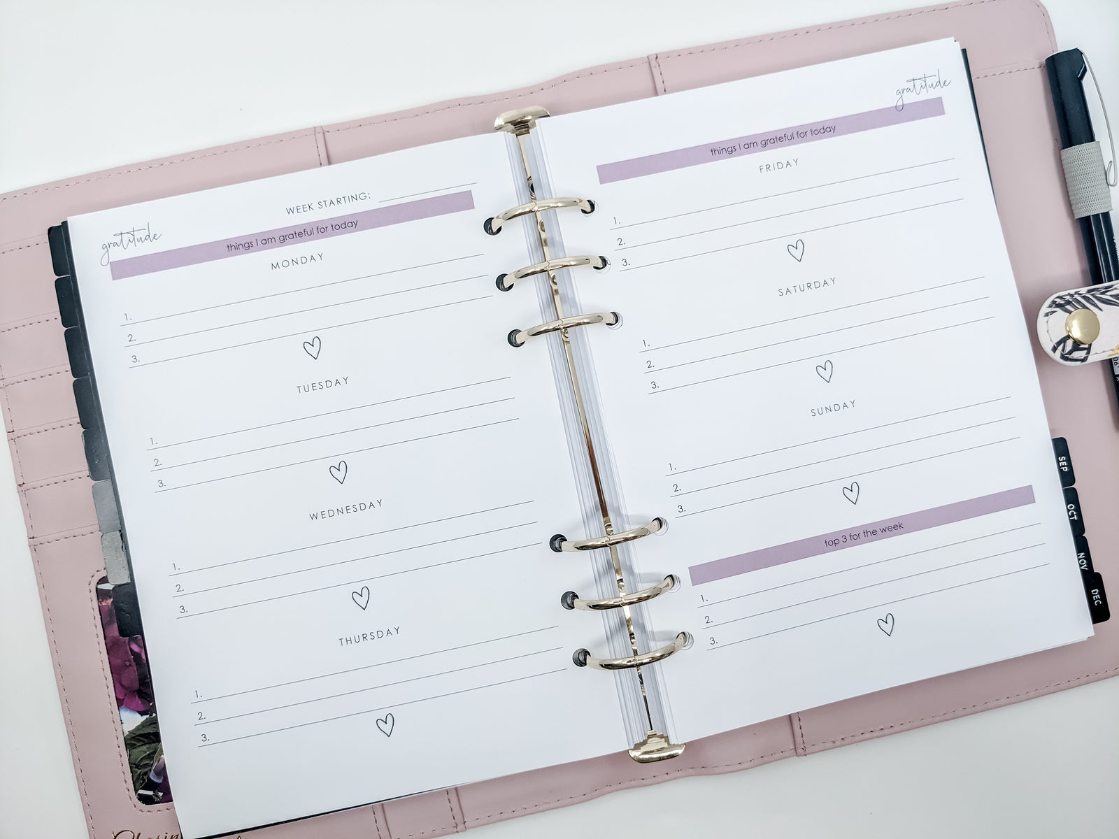 A5 gratitude planner inserts