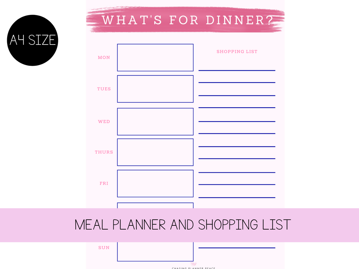 A4 Meal Planner &amp; Shopping List - Digital Download