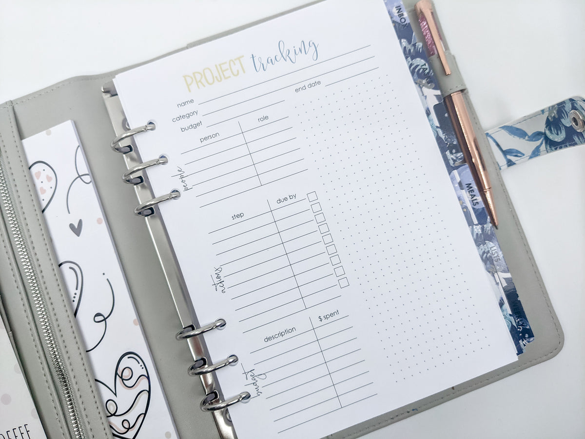 A5 Project tracking planner refill for A5 planners