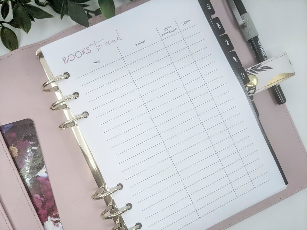 Books to read planner inserts for A5 ring planners