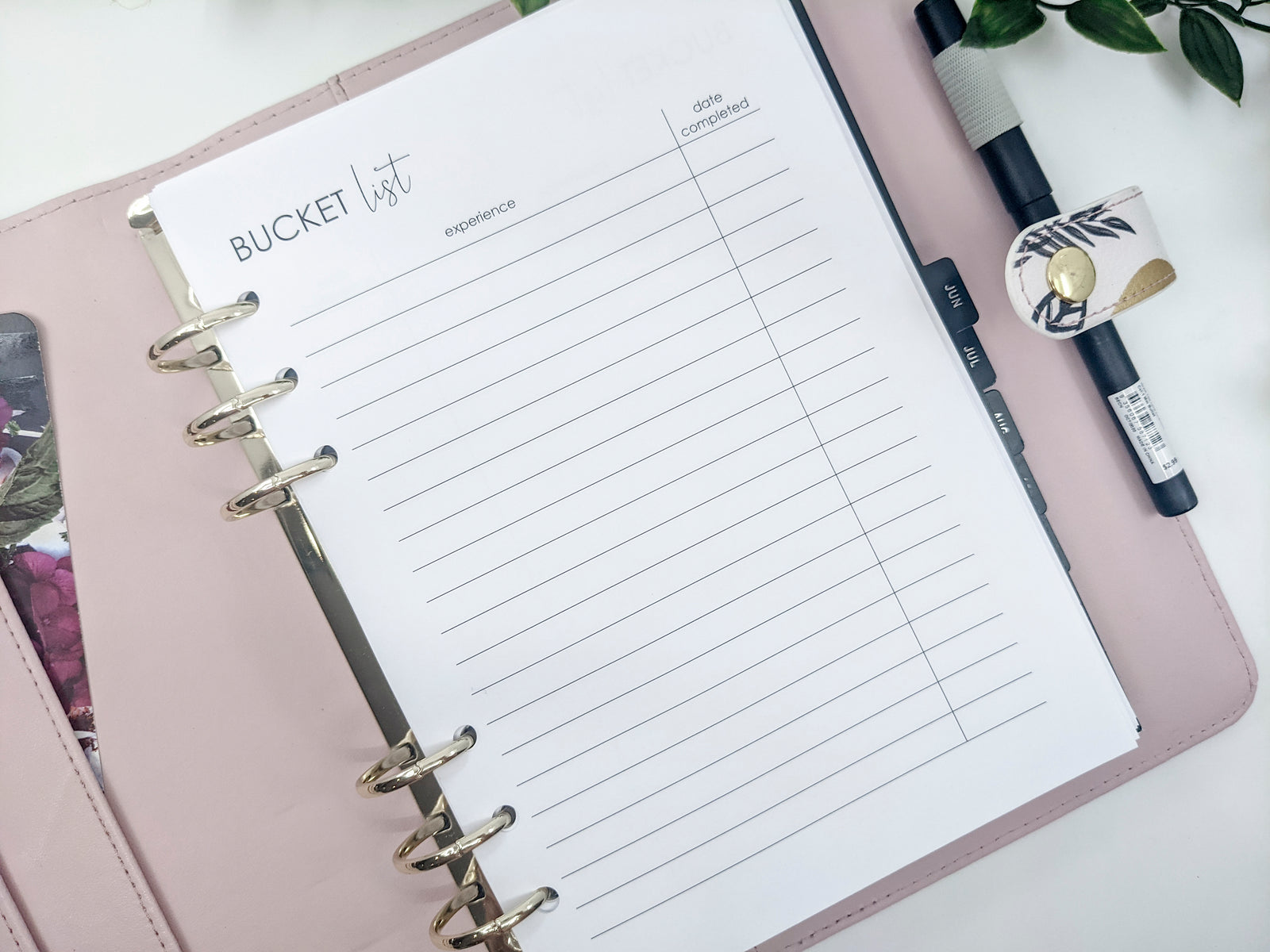 A5 bucket list planner refills for Planner Peace planners