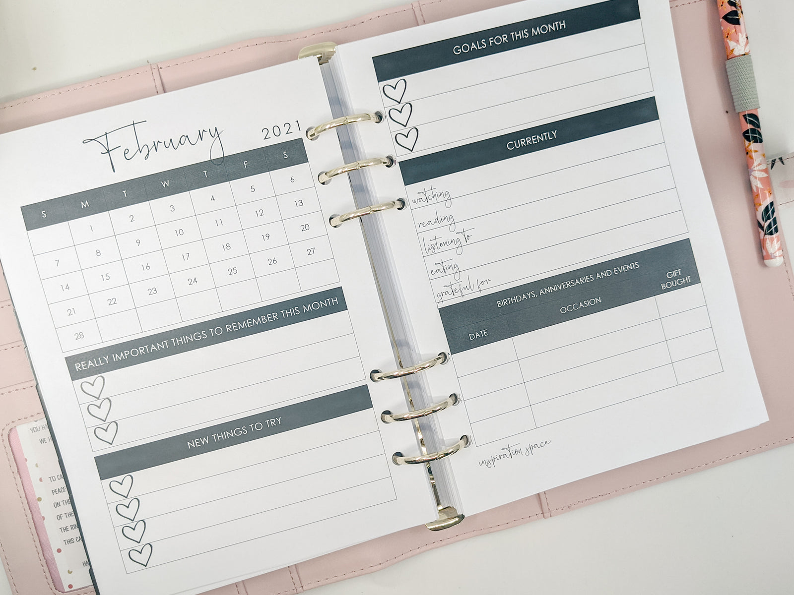 A5 Monthly Layout with Trackers | Monochrome