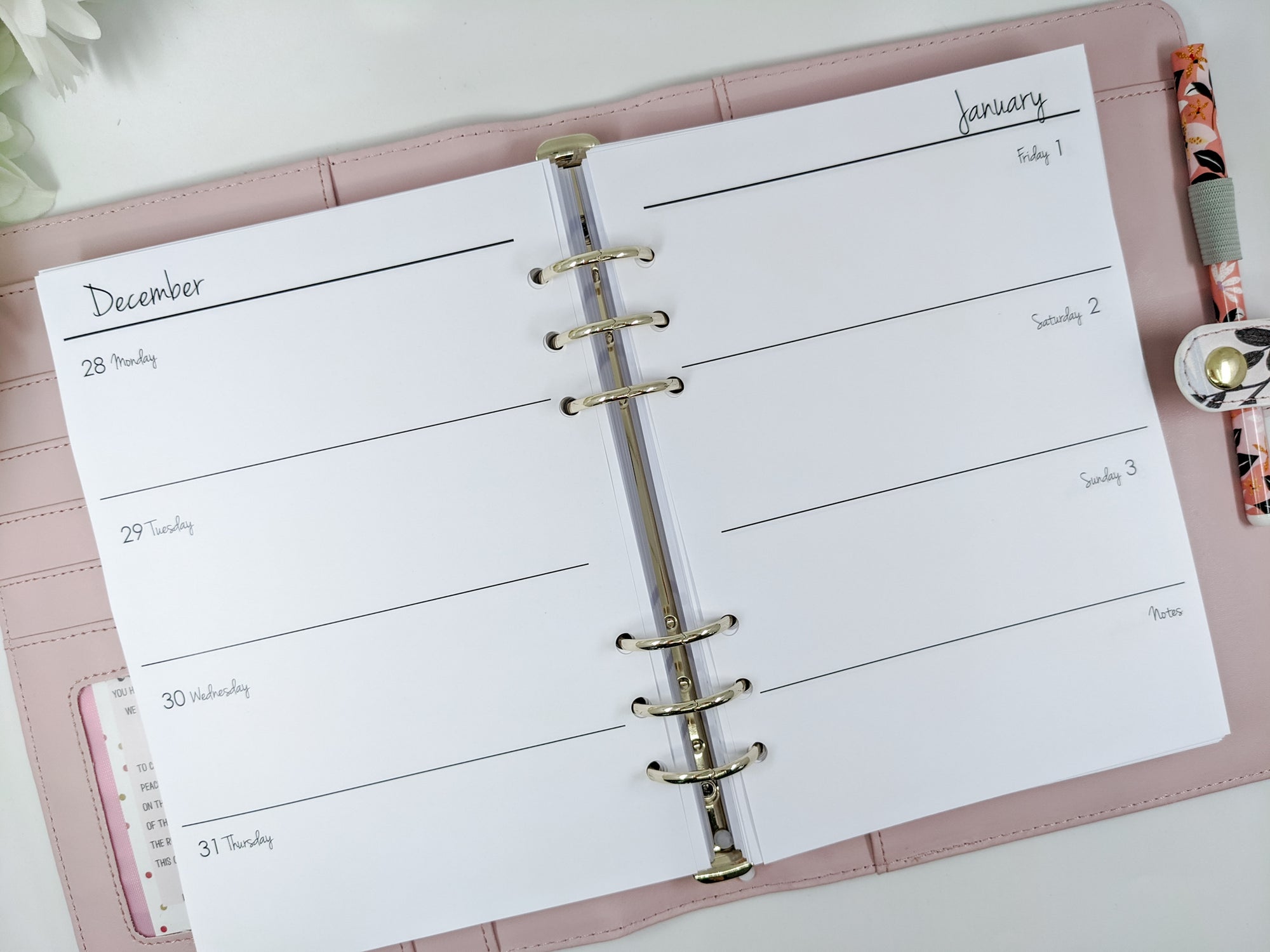 A5 unlined weekly planner refill